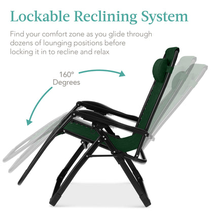Oversized Zero Gravity Chair, Folding Outdoor Recliner w/ Removable Cushion