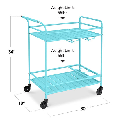 2-Tier Rolling Bar Cart Indoor/Outdoor w/ Shelves, Wine Rack, Locking Wheels