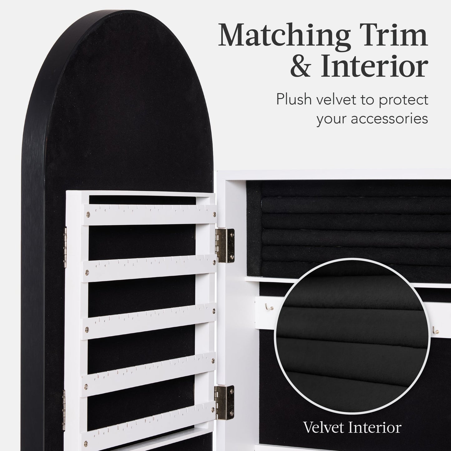 Door/Wall Mounted Arch Mirror Jewelry Armoire, w/ Metal Frame, Built-In Lock