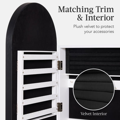 Door/Wall Mounted Arch Mirror Jewelry Armoire, w/ Metal Frame, Built-In Lock