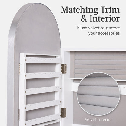 Door/Wall Mounted Arch Mirror Jewelry Armoire, w/ Metal Frame, Built-In Lock