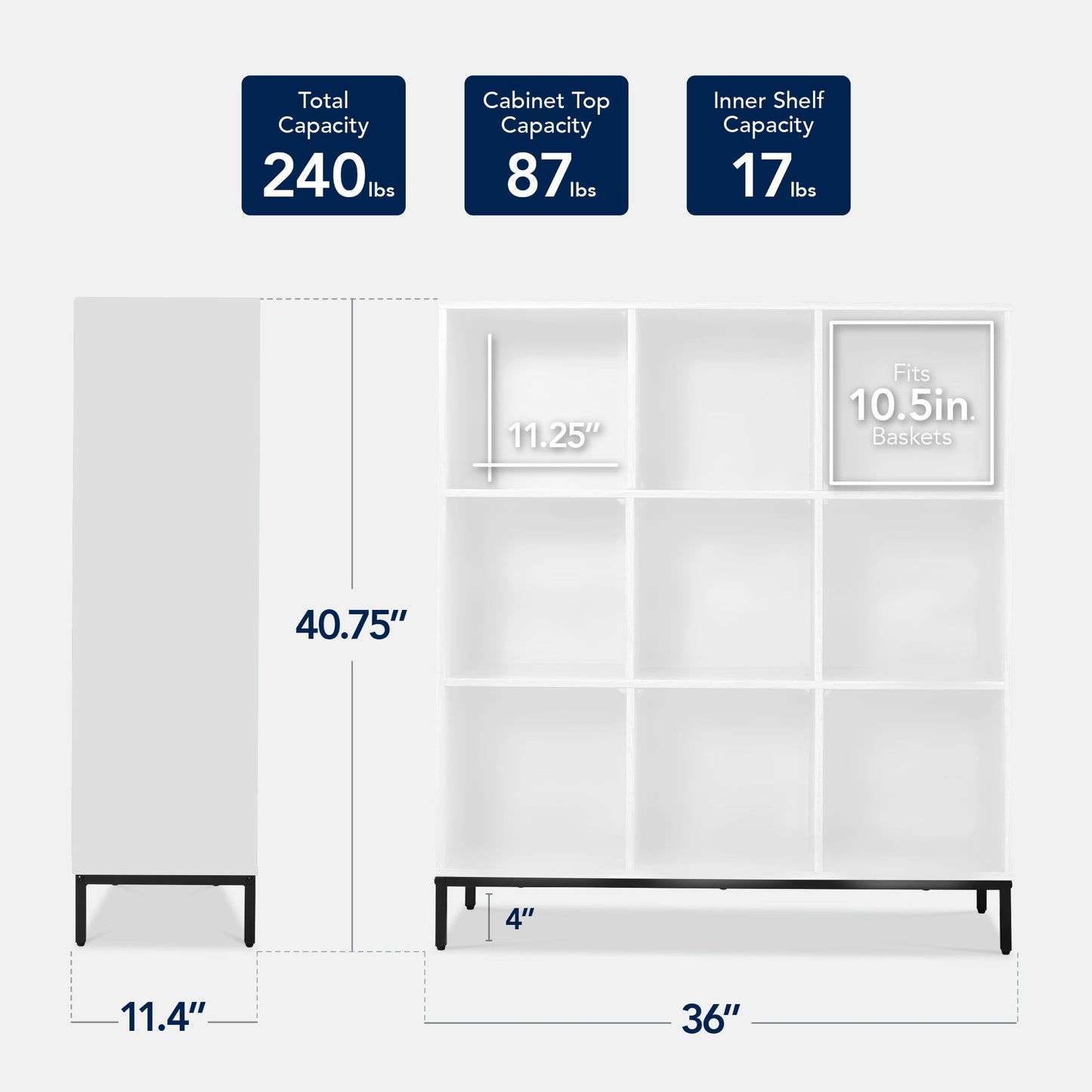 Elevated 9-Cube Storage Organizer, 11in Bookshelf, w/ Metal Legs