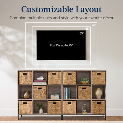 Elevated 9-Cube Storage Organizer, 11in Bookshelf, w/ Metal Legs