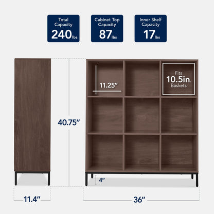 Elevated 9-Cube Storage Organizer, 11in Bookshelf, w/ Metal Legs