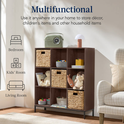 Elevated 9-Cube Storage Organizer, 11in Bookshelf, w/ Metal Legs