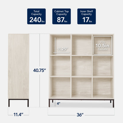 Elevated 9-Cube Storage Organizer, 11in Bookshelf, w/ Metal Legs