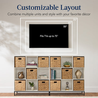 Elevated 9-Cube Storage Organizer, 11in Bookshelf, w/ Metal Legs