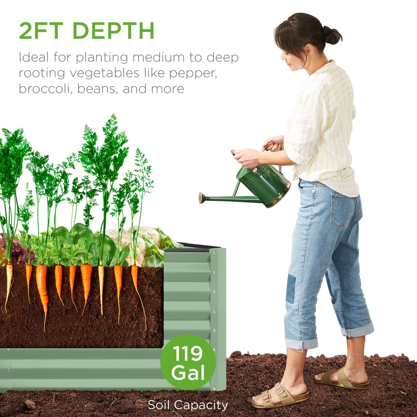 Outdoor Raised Metal Garden Bed for Vegetables, Flowers, Herbs - 4x2x2ft