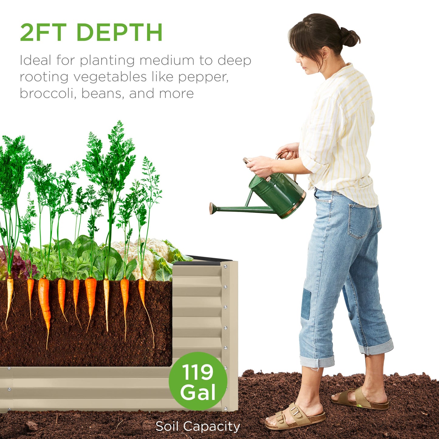 Outdoor Raised Metal Garden Bed for Vegetables, Flowers, Herbs - 4x2x2ft