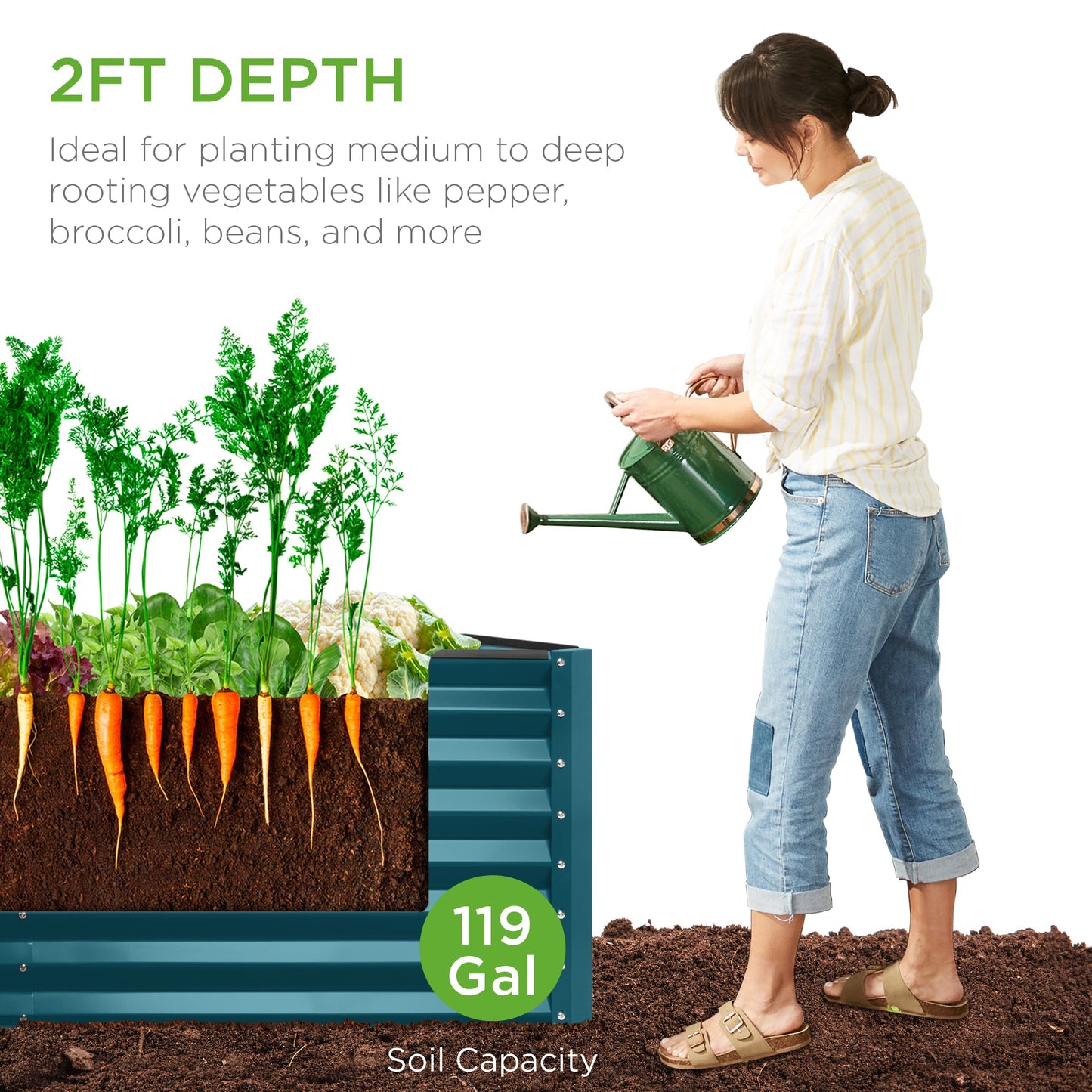 Outdoor Raised Metal Garden Bed for Vegetables, Flowers, Herbs - 4x2x2ft