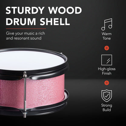 Kids Beginner 3-Piece Drum, Musical Instrument Set w/ Sticks, Stool, Pedal