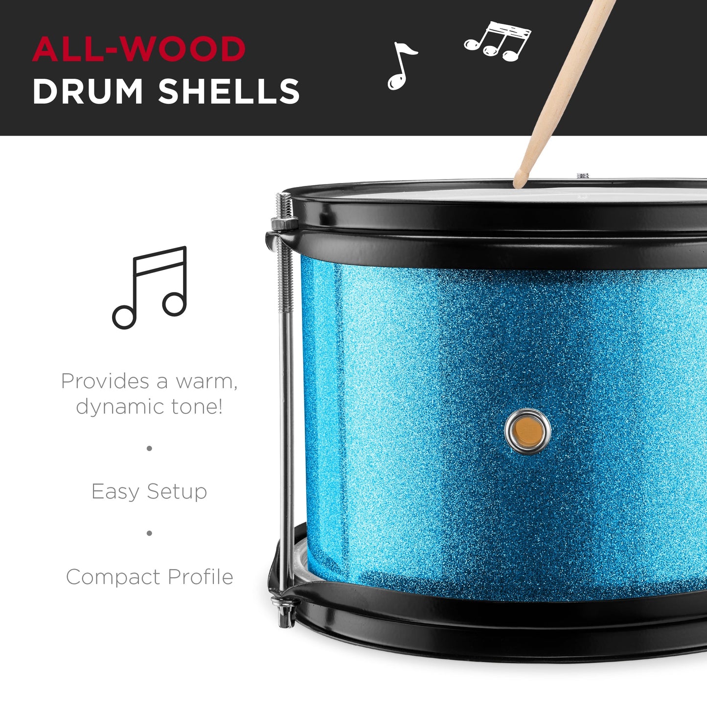 Kids Beginner 3-Piece Drum, Musical Instrument Set w/ Sticks, Stool, Pedal