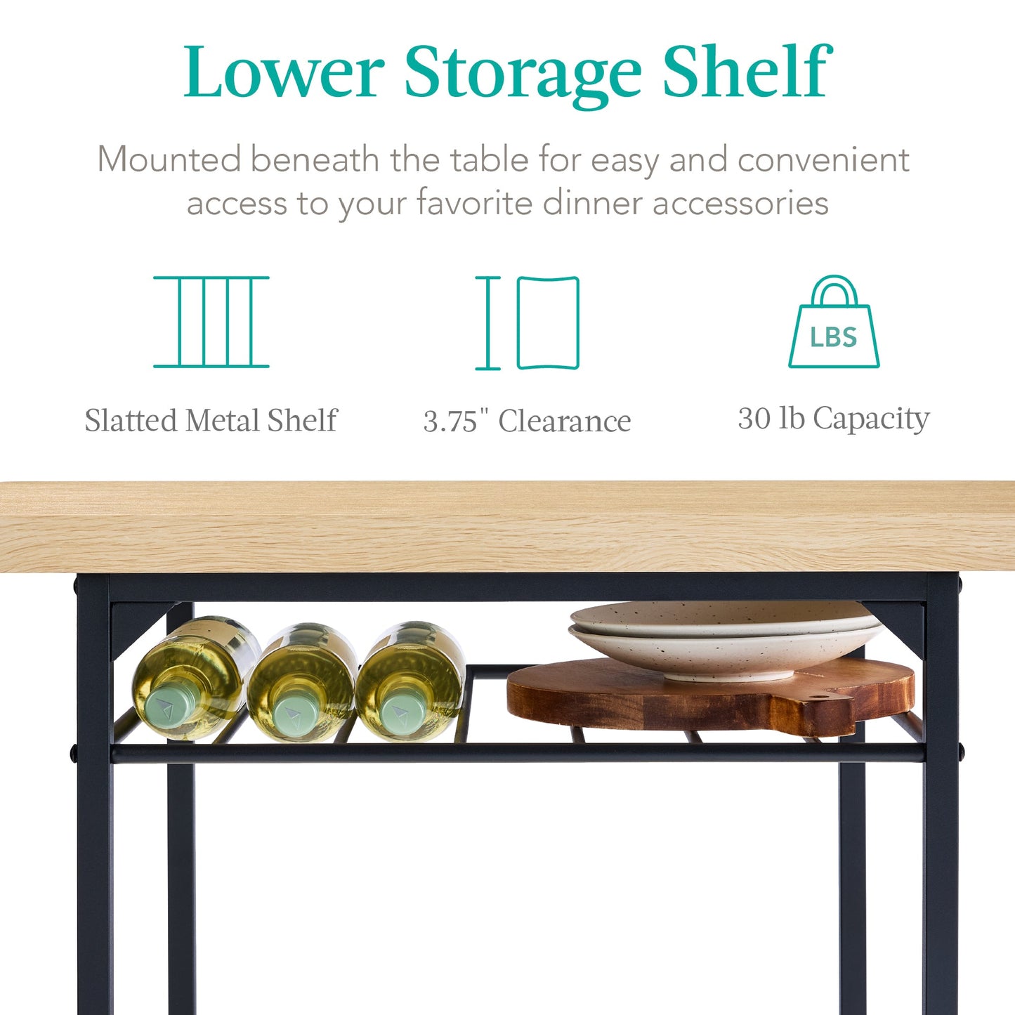 3-Piece Modern Square Dining Set w/ Storage Rack