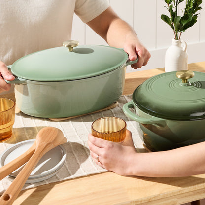 Oval Cast-Iron Dutch Oven Kitchen Cookware w/ Enamel - 7.5qt