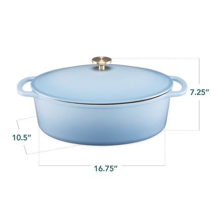 Oval Cast-Iron Dutch Oven Kitchen Cookware w/ Enamel - 7.5qt