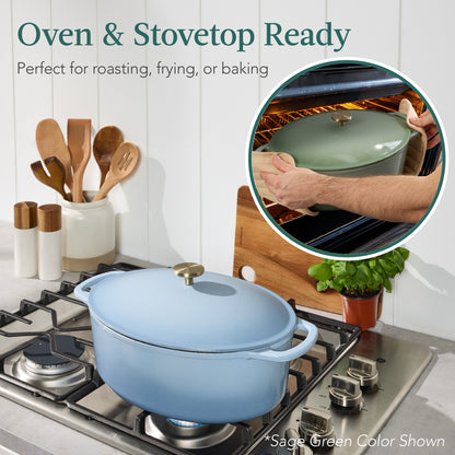 Oval Cast-Iron Dutch Oven Kitchen Cookware w/ Enamel - 7.5qt