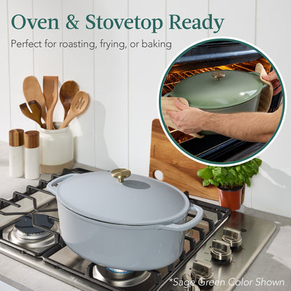 Oval Cast-Iron Dutch Oven Kitchen Cookware w/ Enamel - 7.5qt