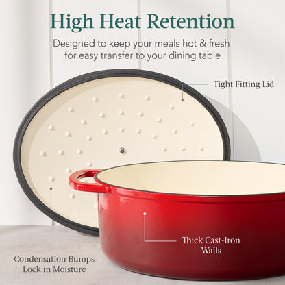 Oval Cast-Iron Dutch Oven Kitchen Cookware w/ Enamel - 7.5qt