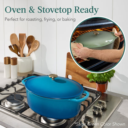 Oval Cast-Iron Dutch Oven Kitchen Cookware w/ Enamel - 7.5qt