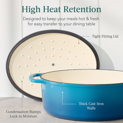 Oval Cast-Iron Dutch Oven Kitchen Cookware w/ Enamel - 7.5qt