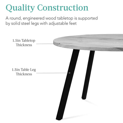 Mid-Century Modern Round Dining Table w/ Adjustable Feet - 35.5in