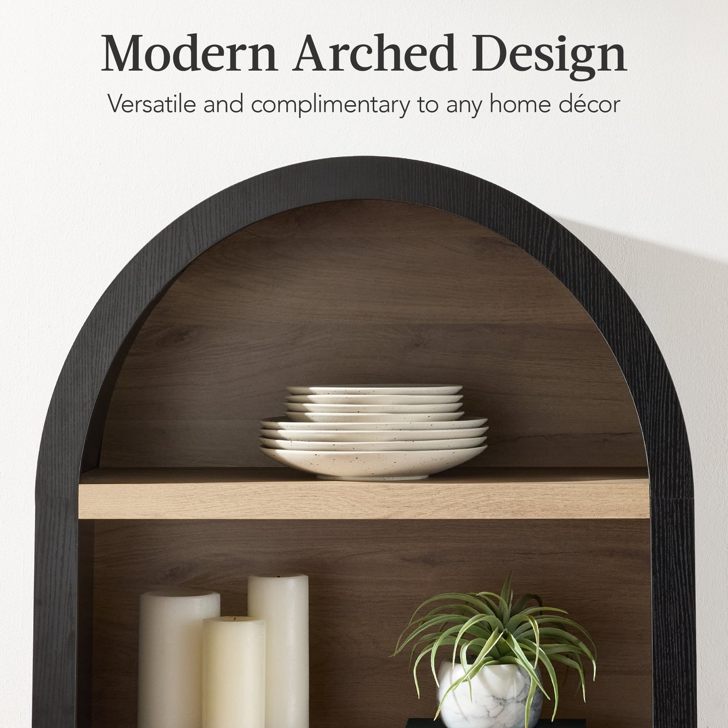 Arched 5-Tier Storage Cabinet w/ Reeded Doors, Adjustable Shelves - 72in