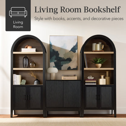 Arched 5-Tier Storage Cabinet w/ Reeded Doors, Adjustable Shelves - 72in