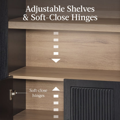 Arched 5-Tier Storage Cabinet w/ Reeded Doors, Adjustable Shelves - 72in