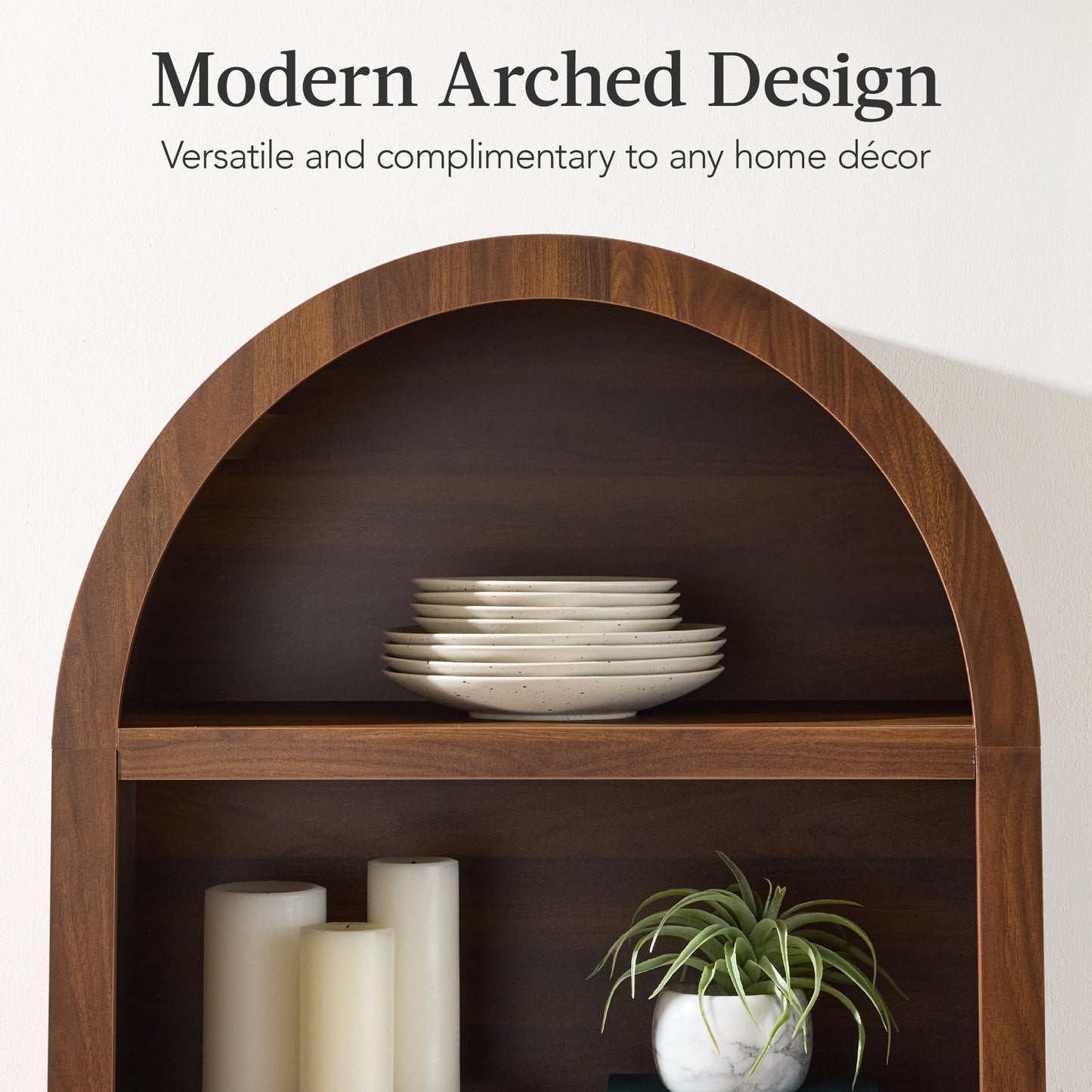 Arched 5-Tier Storage Cabinet w/ Reeded Doors, Adjustable Shelves - 72in