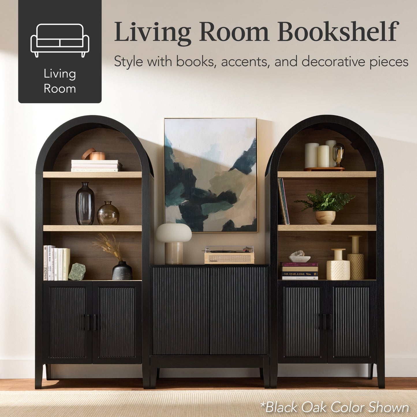 Arched 5-Tier Storage Cabinet w/ Reeded Doors, Adjustable Shelves - 72in