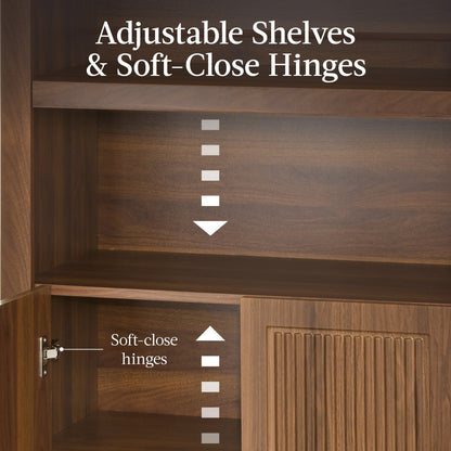 Arched 5-Tier Storage Cabinet w/ Reeded Doors, Adjustable Shelves - 72in