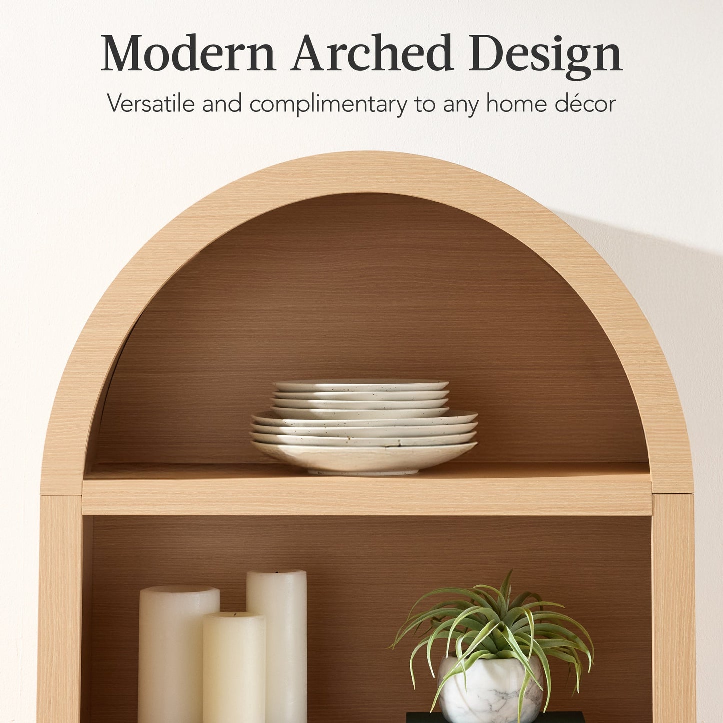 Arched 5-Tier Storage Cabinet w/ Reeded Doors, Adjustable Shelves - 72in