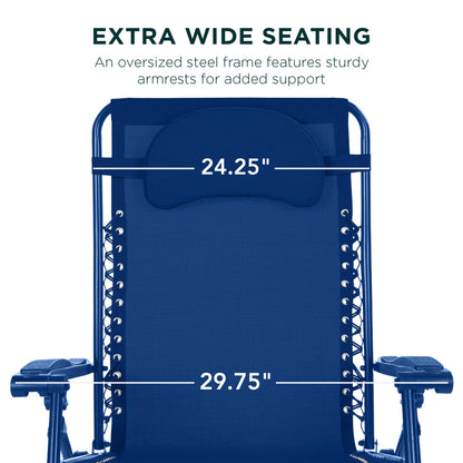 Oversized Reclining Zero Gravity Chair Lounger w/ Cup Holder, Pillow
