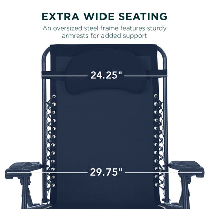Oversized Reclining Zero Gravity Chair Lounger w/ Cup Holder, Pillow