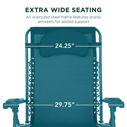 Oversized Reclining Zero Gravity Chair Lounger w/ Cup Holder, Pillow