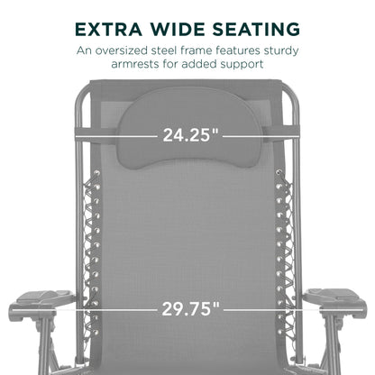 Oversized Reclining Zero Gravity Chair Lounger w/ Cup Holder, Pillow