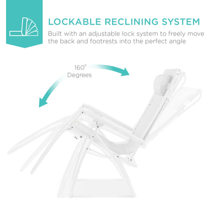 Folding Zero Gravity Recliner Patio Lounge Chair w/ Canopy, Side Tray