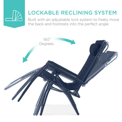 Folding Zero Gravity Recliner Patio Lounge Chair w/ Canopy, Side Tray