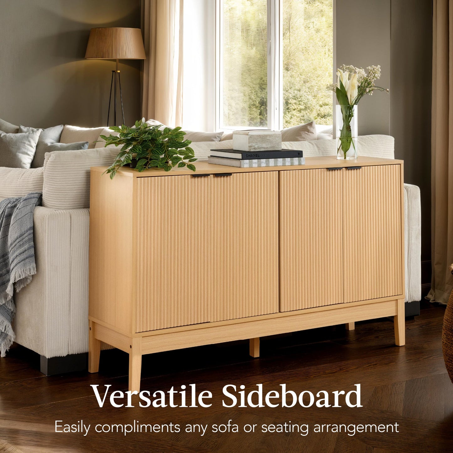 4-Door Reeded Storage Cabinet, Accent Furniture, Sideboard