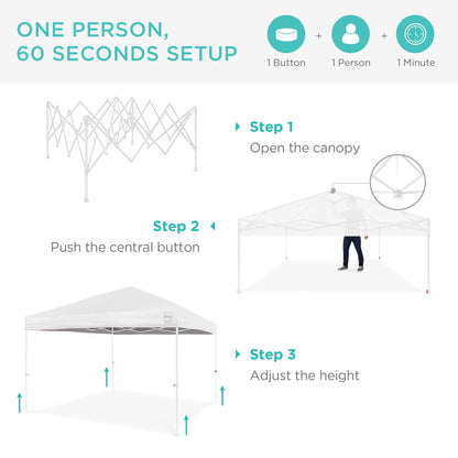 One-Person Setup Instant Pop Up Canopy w/ Case, 4 Weight Bags - 10x10ft