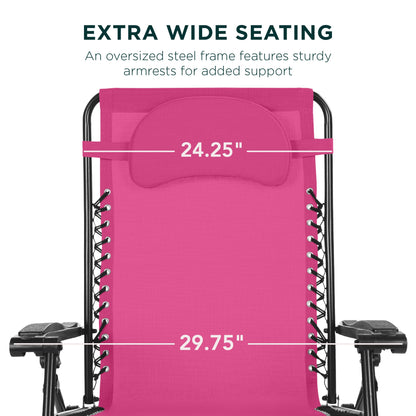 Oversized Reclining Zero Gravity Chair Lounger w/ Cup Holder, Pillow