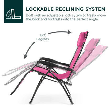 Oversized Reclining Zero Gravity Chair Lounger w/ Cup Holder, Pillow