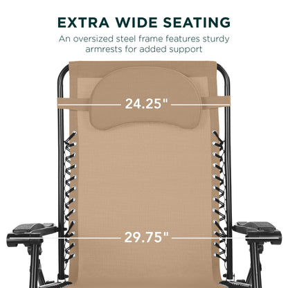 Oversized Reclining Zero Gravity Chair Lounger w/ Cup Holder, Pillow
